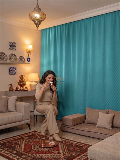 Turkuaz Fon Perde, Güneşlik Blackout Karartma, Salon Yatak Odası Mutfak Cam Balkon