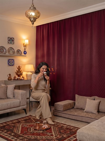 Bordo Fon Perde, Güneşlik Blackout Karartma, Salon Yatak Odası Mutfak Cam Balkon