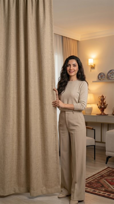 Sütlü Kahve Fon Perde, Güneşlik Blackout Karartma, Salon Yatak Odası Mutfak Cam Balkon