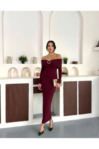 Bordo Maca Straplez Elbise