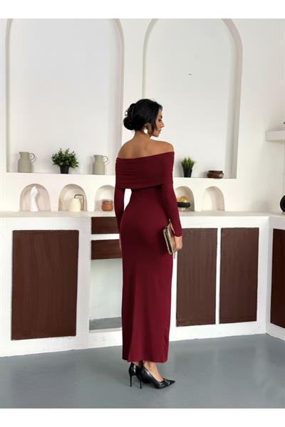Bordo Maca Straplez Elbise