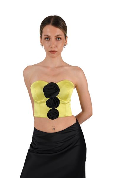 Crop Etek Çiçekli Sarı