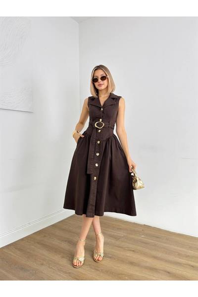 Lacivert Vintage Stil Kloş Kesim Uzun Kot Elbise