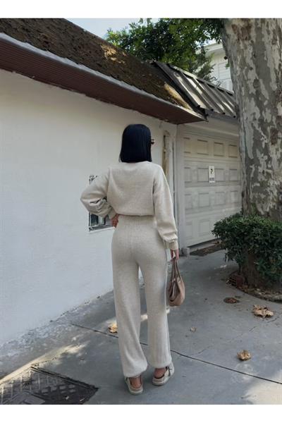 Taş Rengi Oversize Triko Kazak Alt Üst Takım