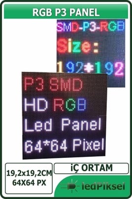 LEDPİKSELRGB PANELLERP3 RGB LED PANEL İÇ MEKAN