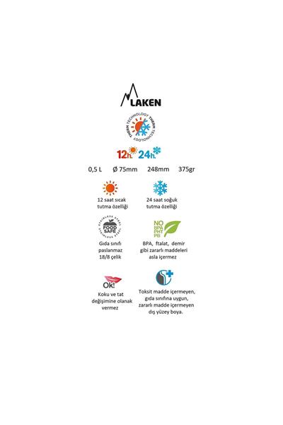 Laken Çelik 18/8 Bardak Kapaklı Termos Şişe 0,50L - Çelik LK1850S