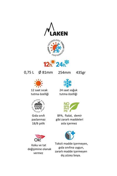 Laken Çelik 18/8 Bardak Kapaklı Termos Şişe 0,75L - Mavi LK1875A