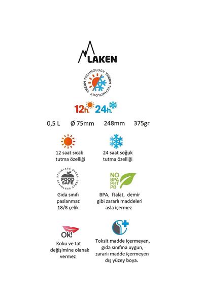 Laken Çelik 18/8 Bardak Kapaklı Termos Şişe 0,50L - Mavi LK1850A