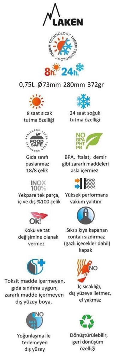 Laken Çelik 18/8 Classic Termos Şişe 0,75L - Yeşil LKTA7V