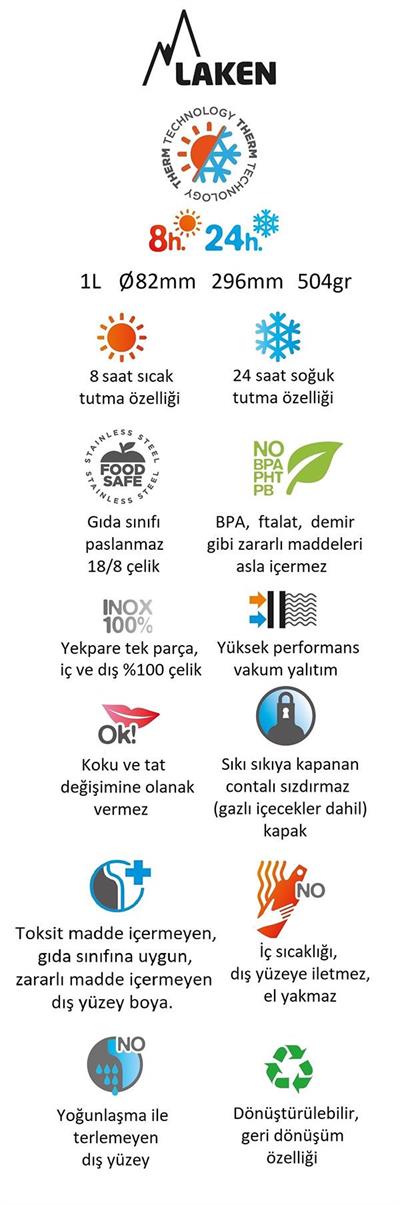 Laken Çelik 18/8 Classic Termos Şişe 1L - Turkuaz LKTA10VT