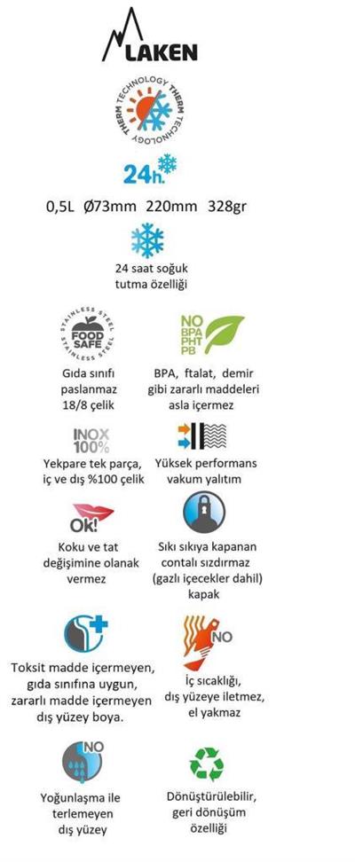 Laken Çelik 18/8 Jannu Termos Şişe 0,50L - Beyaz LKTJ5B