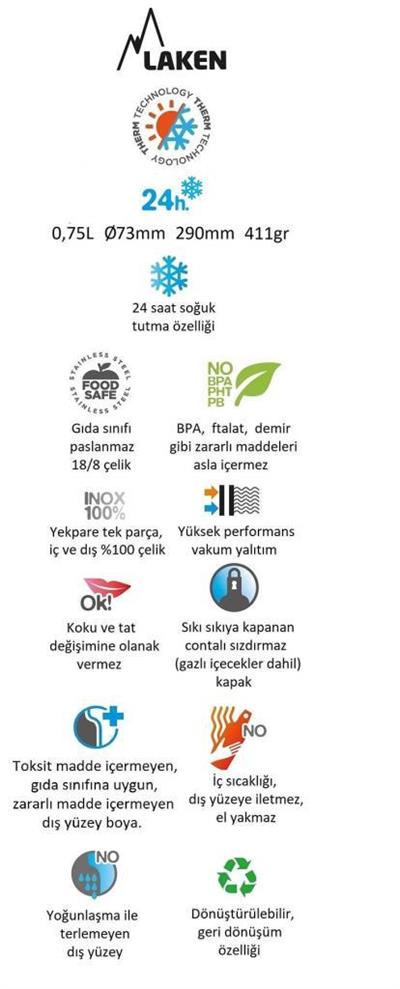 Laken Çelik 18/8 Jannu Termos Şişe 0,75L - Beyaz LKTJ7B