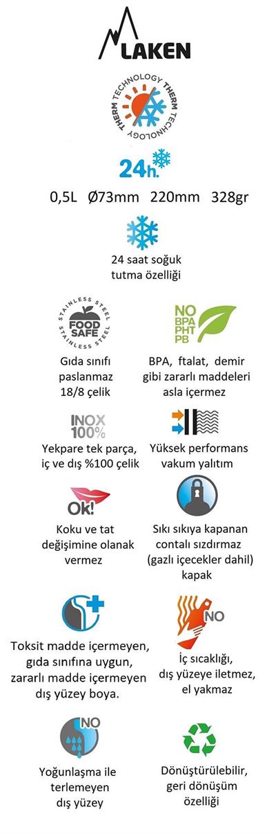 Laken 18/8 P.Çelik Summit Termos Şişe 0,50L - Yeşil LKTS5V