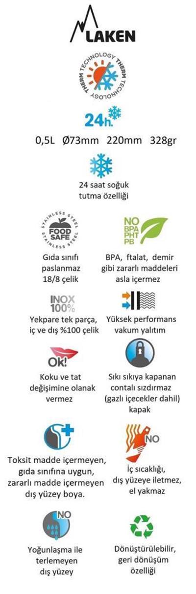 Laken 18/8 P.Çelik Summit Termos Şişe 0,50L - Beyaz LKTS5B