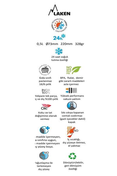 Laken 18/8 P.Çelik Summit Termos Şişe 0,50L - Kırmızı LKTS5R