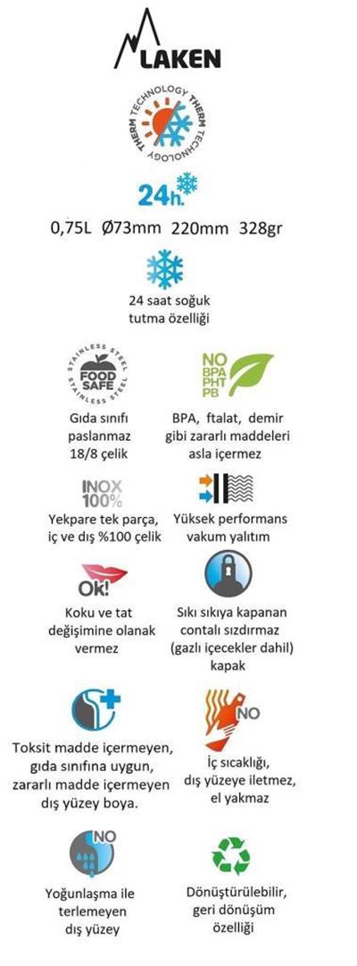 Laken 18/8 P.Çelik Summit Termos Şişe 0,75L - Beyaz LKTS7B