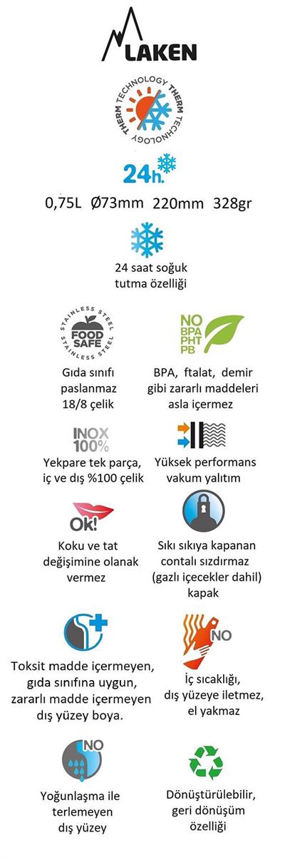 Laken 18/8 P.Çelik Summit Termos Şişe 0,75L - Turuncu LKTS7O