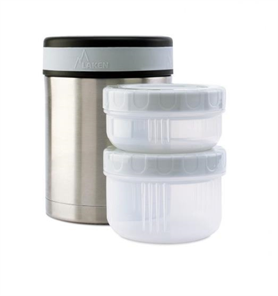 Laken Çelik 18/8 Termos Yemek Sefer Tası+Nprnn Kılıflı 1L - Gri LKP10