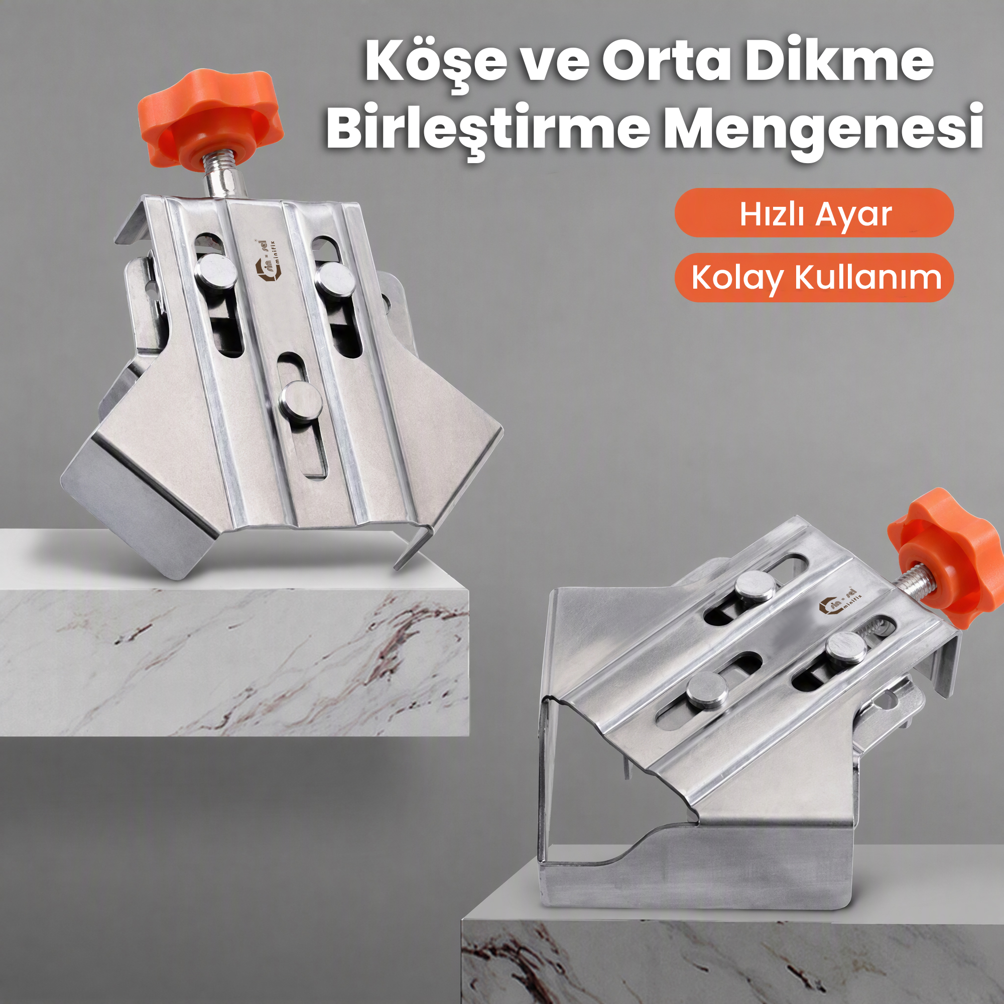Paslanmaz Çelik Köşe ve Orta Dikme Birleştirme Mengenesi Seti