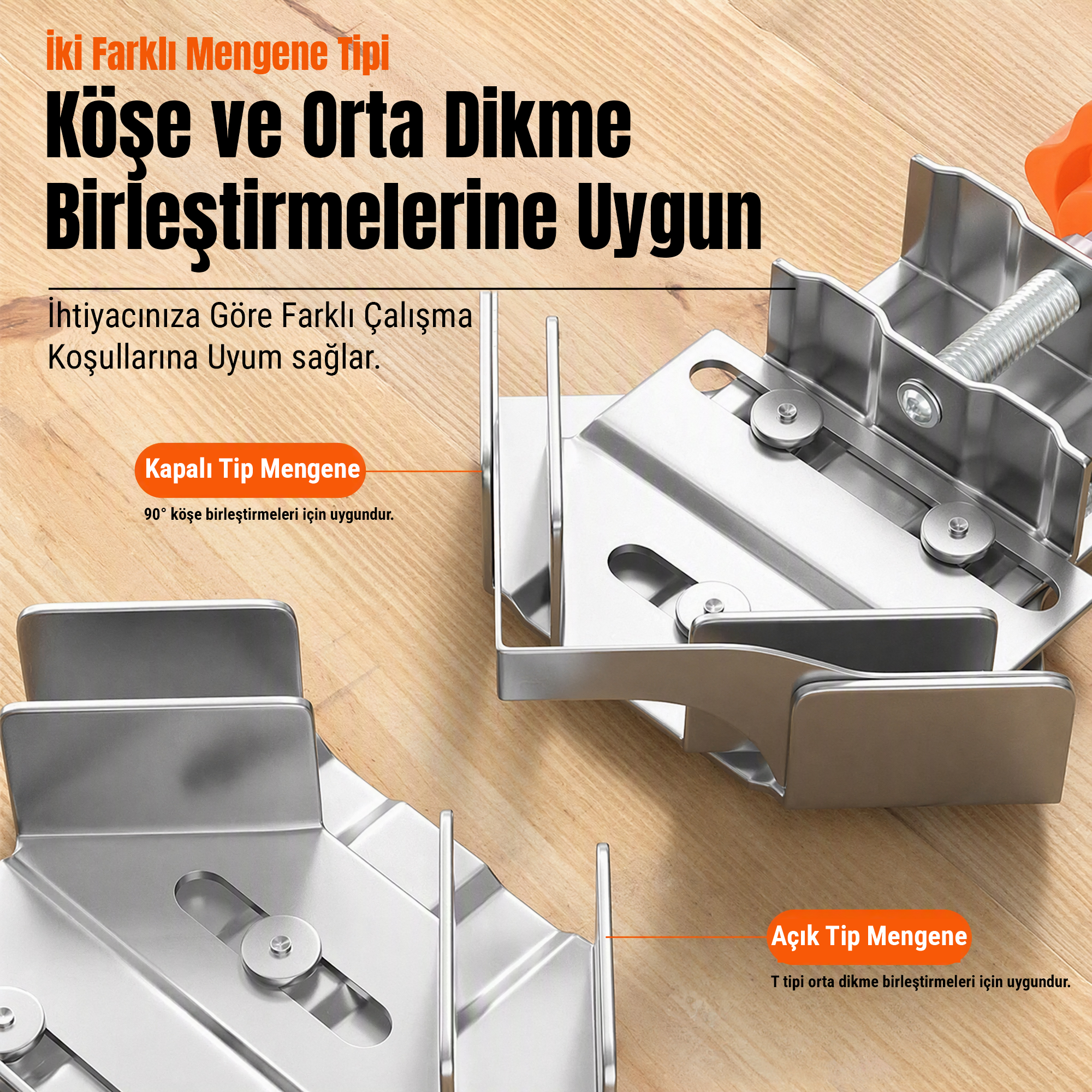 Paslanmaz Çelik Köşe ve Orta Dikme Birleştirme Mengenesi Seti
