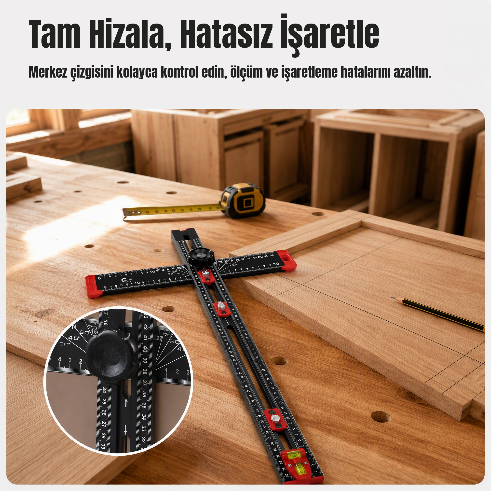 Profesyonel Ayarlanabilir T Tipi Ölçü ve İşaretleme Cetveli
