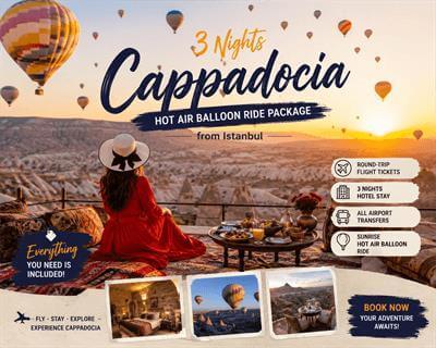 3 Nights Cappadocia Hot Air Balloon Ride Package from Istanbul with Airline Tickets & Hotel