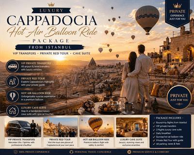 3 Nights Luxury Cappadocia Hot Air Balloon Ride Package from Istanbul with VIP Transfers & Cave Suite