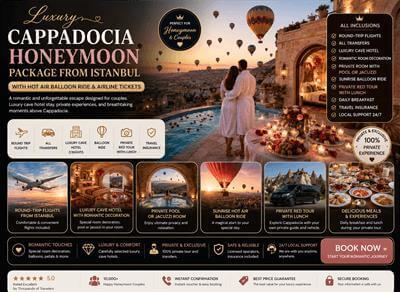 Luxury Cappadocia Honeymoon Package from Istanbul with Private Red Tour & Hot Air Balloon Ride