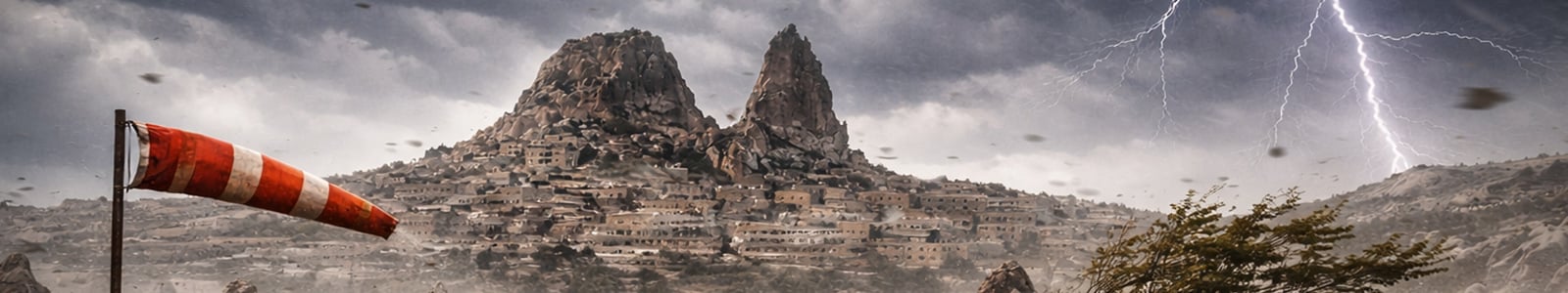 Morning scene in Cappadocia where balloon operations are assessed due to wind, fog, and weather conditions