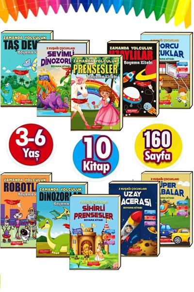 3-7 YAŞA UYGUN 10 LU SÜPER BOYAMA KİTAP SETİ