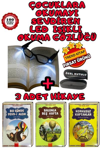 9-12 yaşa uygun 3 ADET MACERA KİTABI KARIŞIK SÜPER SET+OKUMA LED IŞIKLI GÖZLÜK
