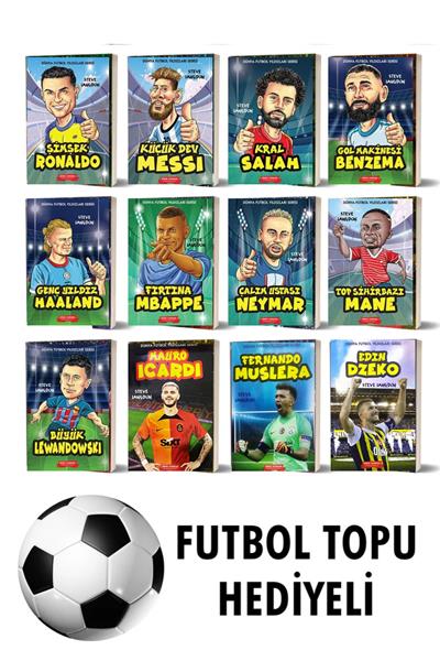 DÜNYA FUTBOL YILDIZLARI 12 KİTAP RONALDO MESSİ SALAH MBAPPE NEYMAR  VS FUTBOL TOPU HEDİYELİ