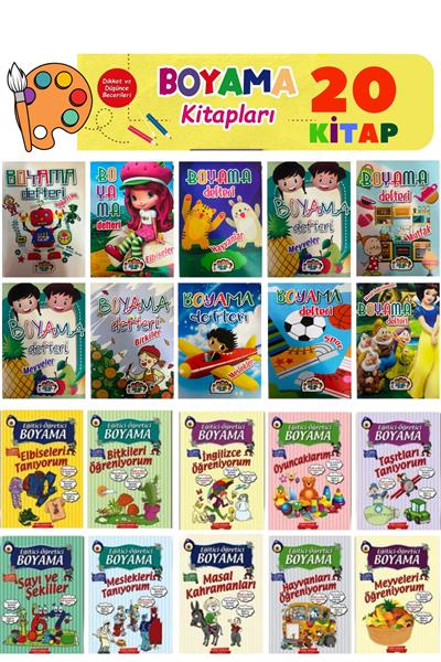 Minikler için Eğlenceli Boyama Kitapları(TAM 20 KİTAP)