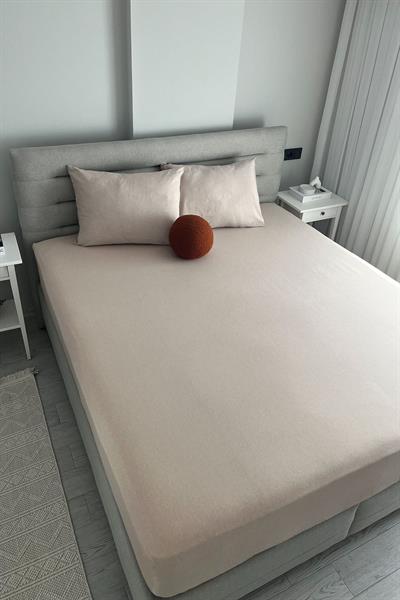 Çift Kişilik Fitted Lastikli Çarşaf + 2 Adet Yastık Kılıfı 160x200 Bej