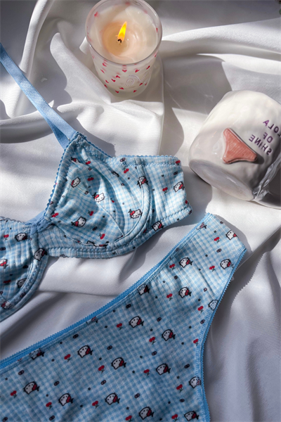 Kitty Koleksiyonu –Mavi Pamuklu Dantel Detaylı Bralet & Külot Seti 