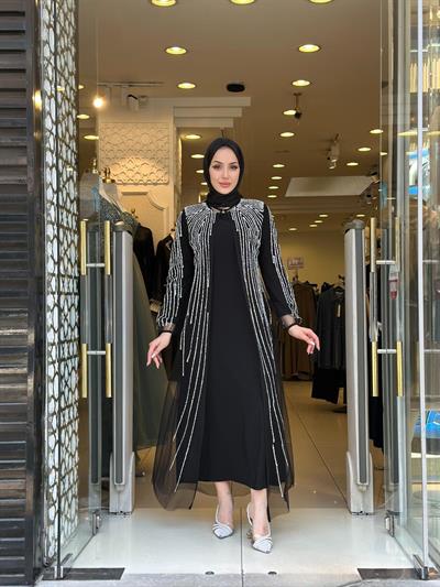TÜL ABAYA TAKIM-SİYAH