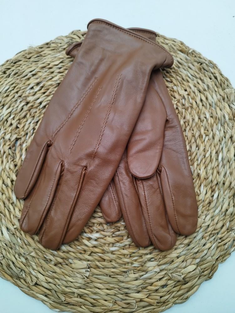 Erkek Deri Bileği Lastikli Eldiven Polarlı Taba Renk