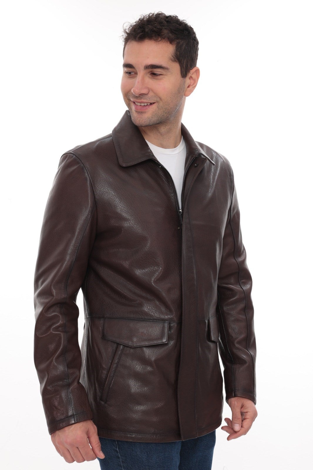 Eskitme Deri Erkek Deri Kaban Torba Cepli Yakalı Klasik Model