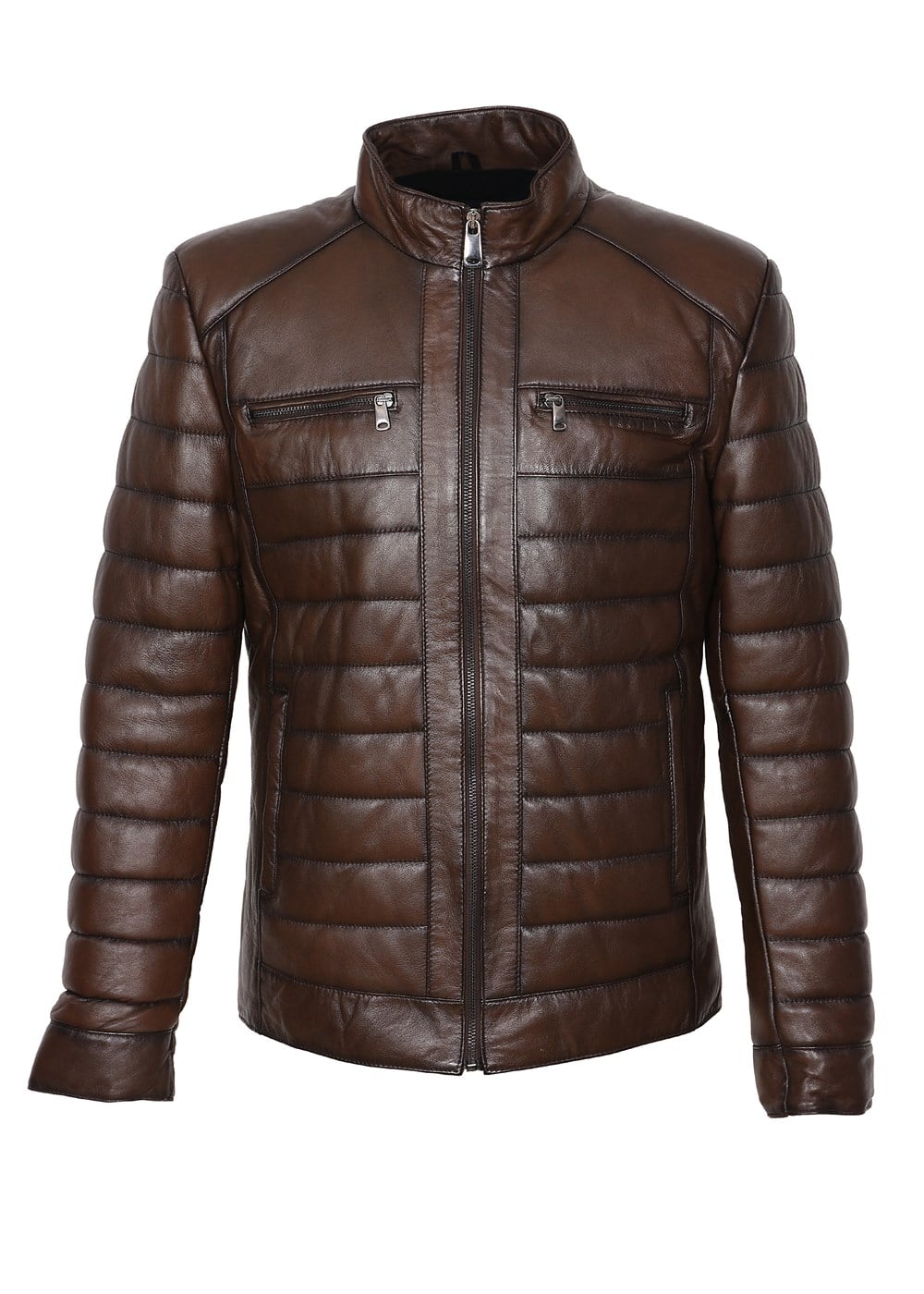 Fındık Renk Şişme Model Spor Kesim Erkek Deri Mont