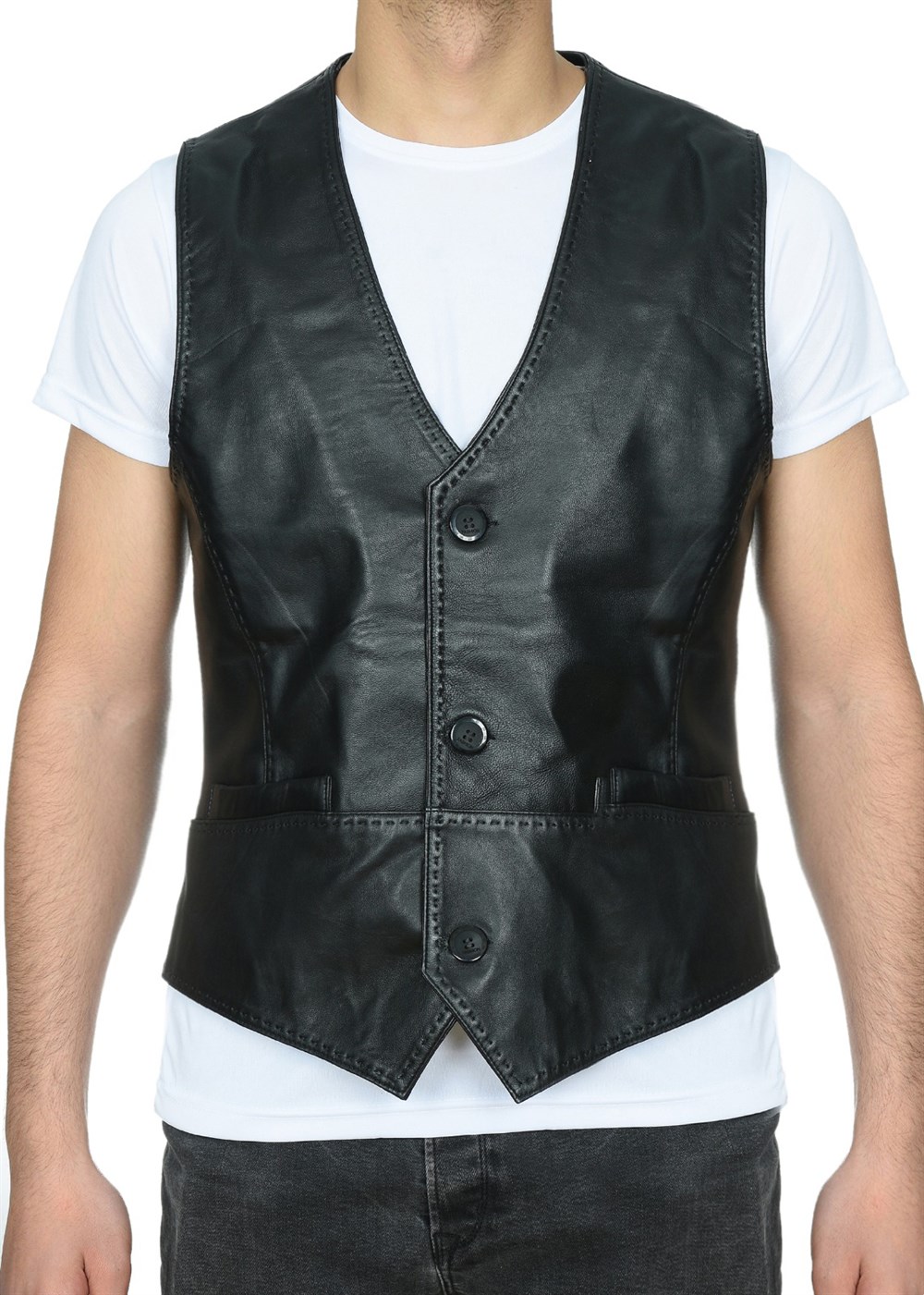 Fit Kesim Spor Model Erkek Deri Yelek