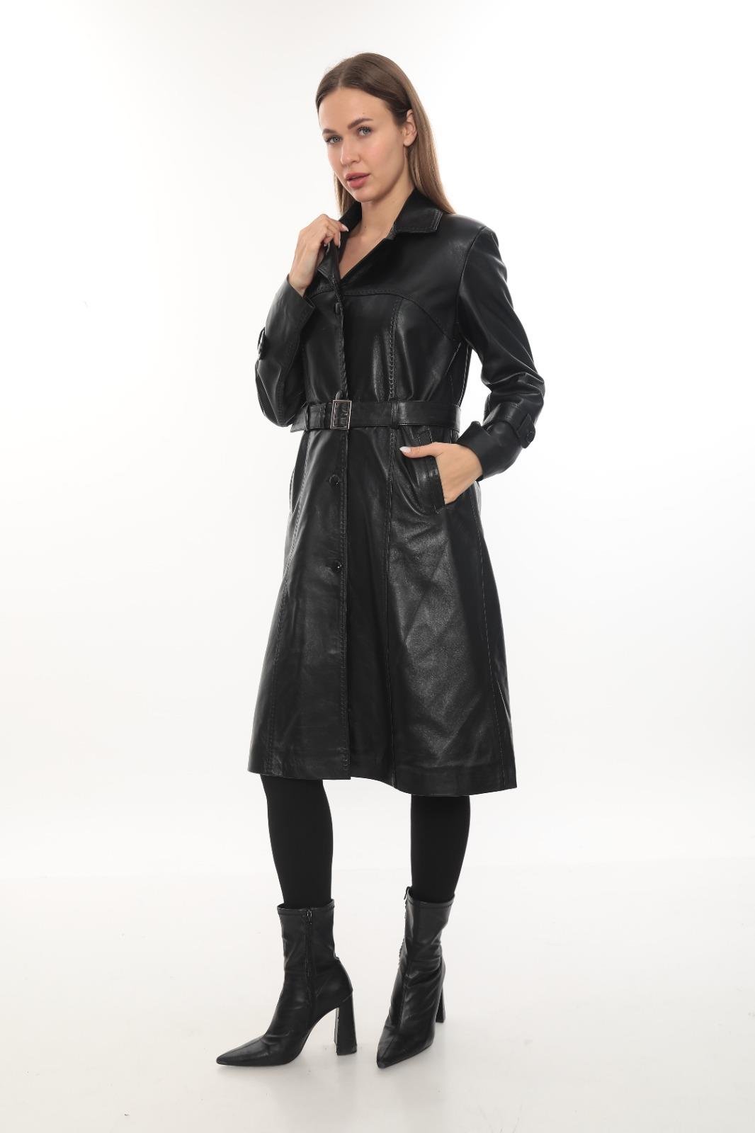 Kemerli Uzun Frenç Model Kadın Ceket 