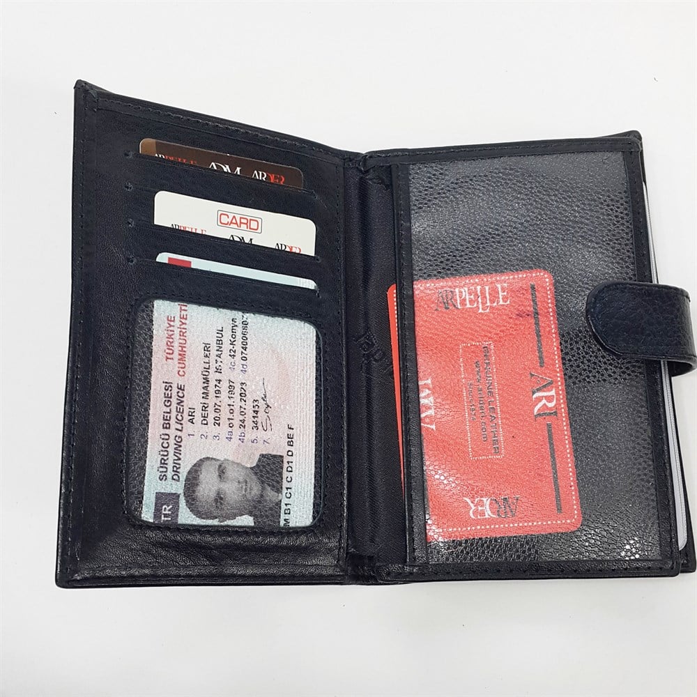 Orta Boy Pasaport Ve Ruhsat Bölmeli Dikey Model Siyah Bayan Cüzdan