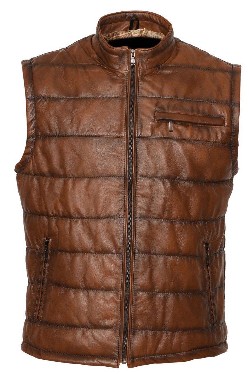 Taba Renk Şişme Spor Erkek Deri Yelek