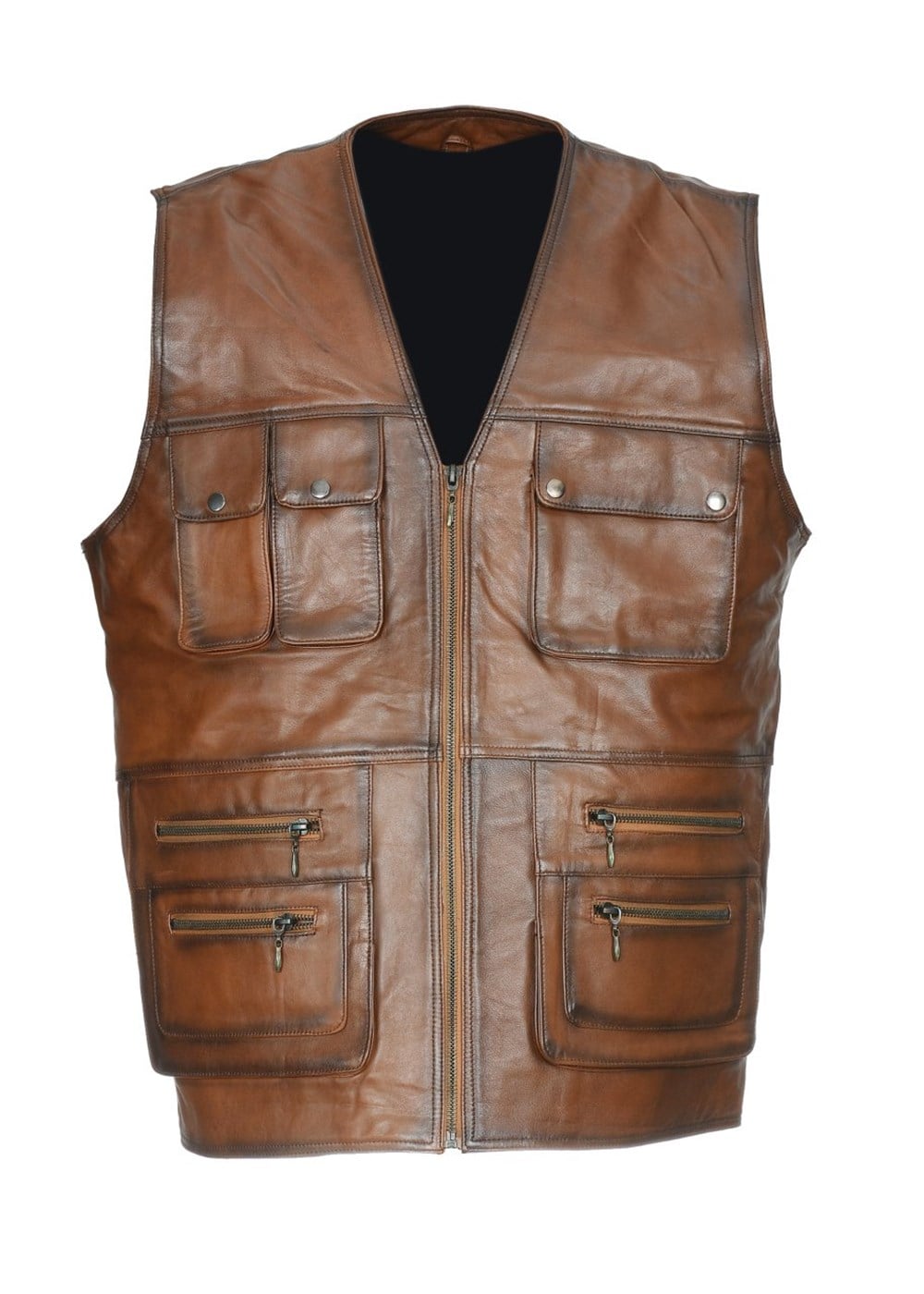 Avcı Model Taba Renk Deri Yelek