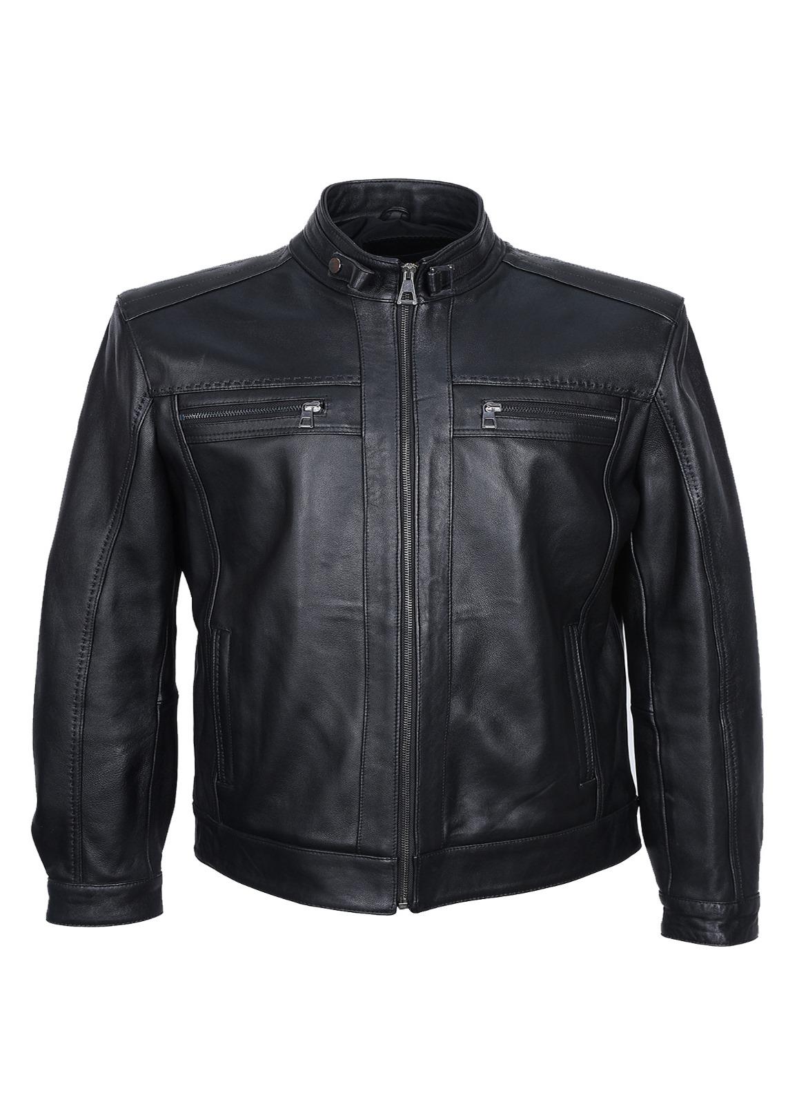 Battal Beden Siyah Renk Spor Model Erkek Deri Ceket