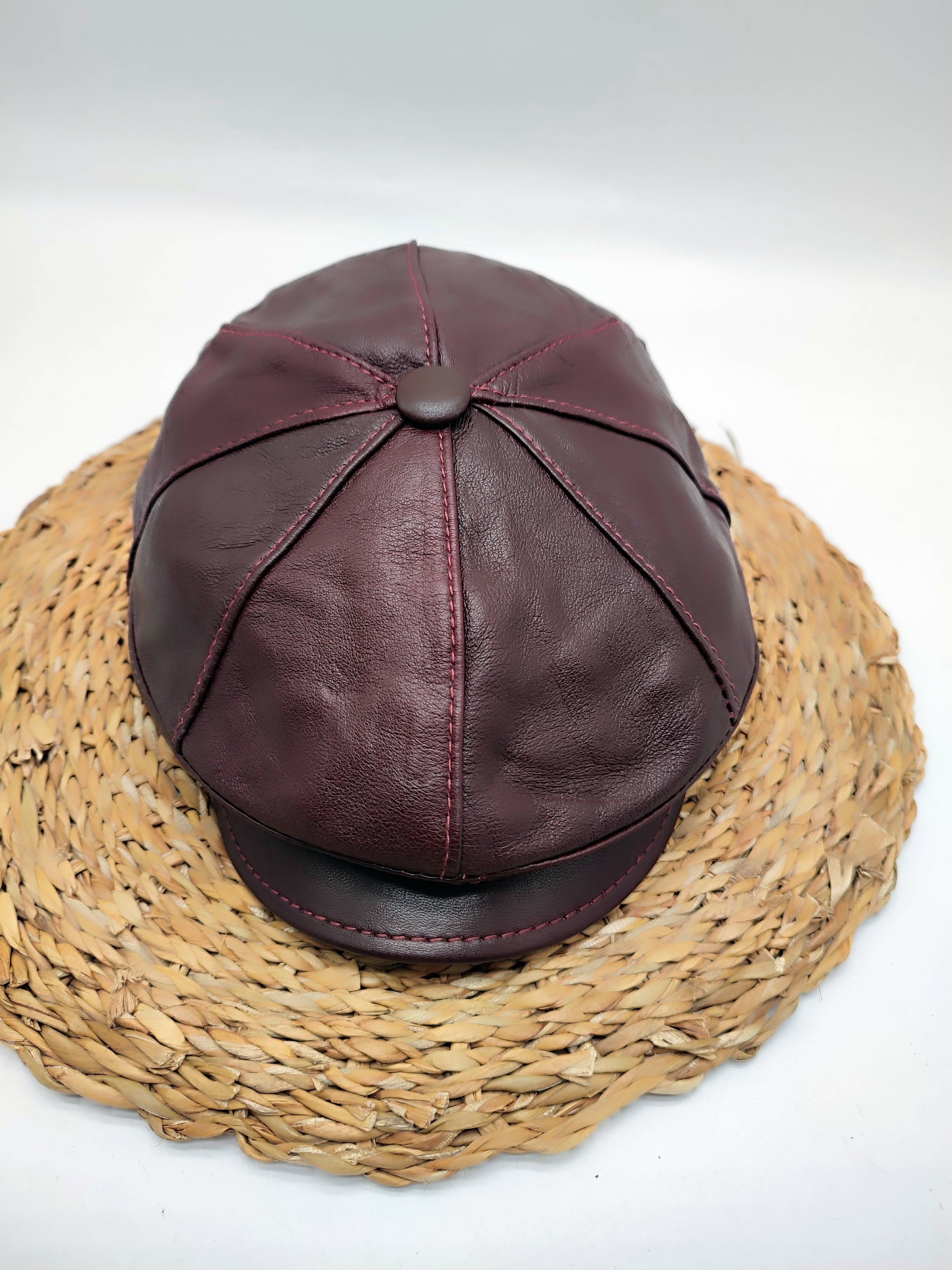Bordo Renk Deri Şapka Unisex 