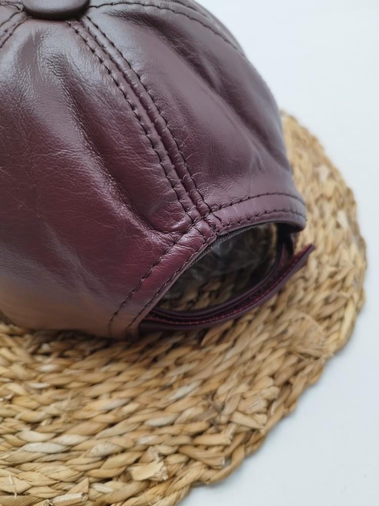 Bordo Renk Deri Unisex Şapka