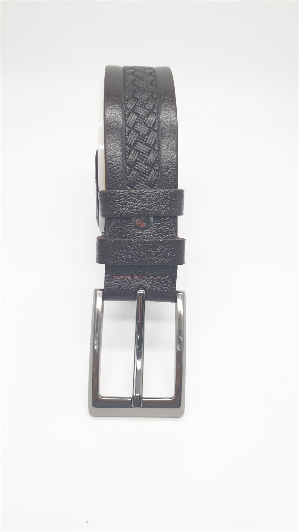 Çapraz Desen Detaylı Kayış Koyu Kahve Renk Erkek Klasik Kemer