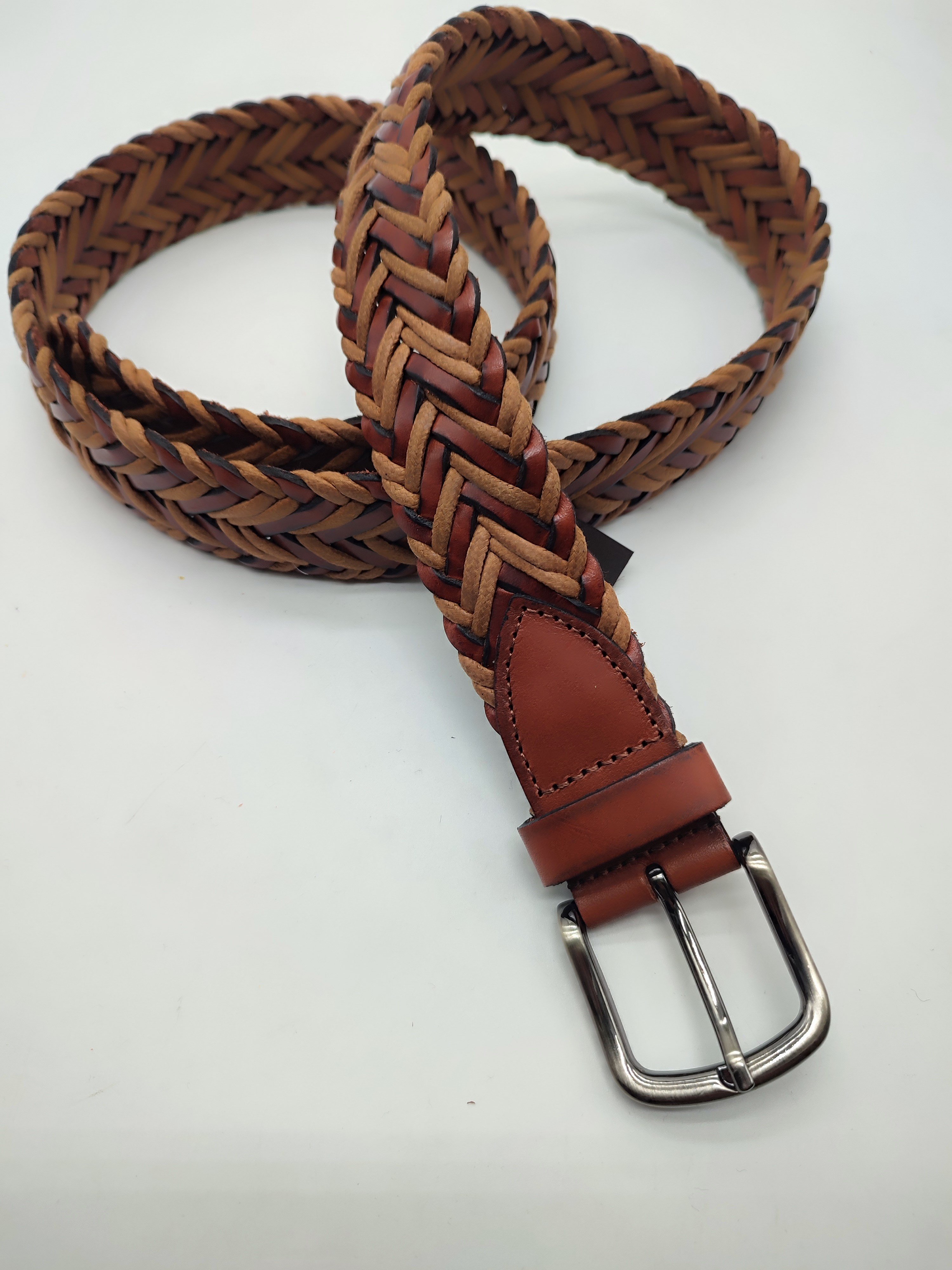 Çapraz Örme Detaylı Erkek Klasik Kemer Taba Renk 