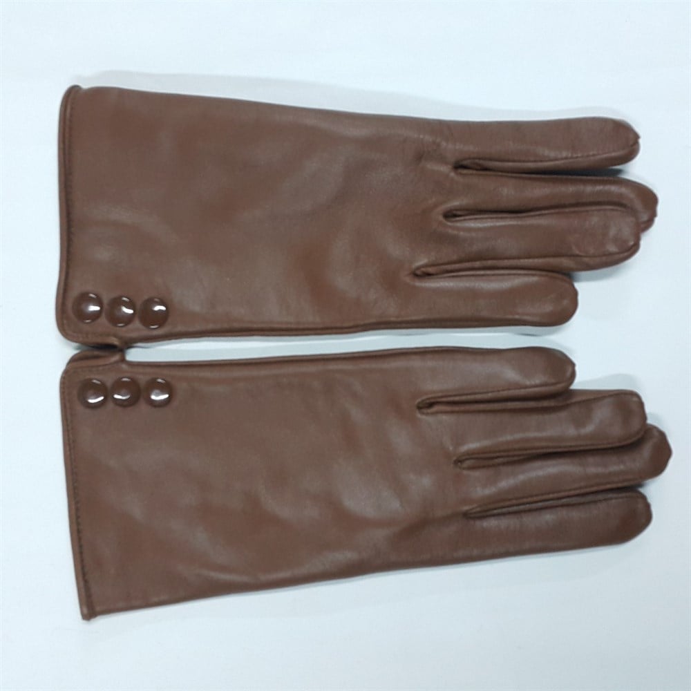 Çıtçıtlı Taba Bayan Deri Eldiven